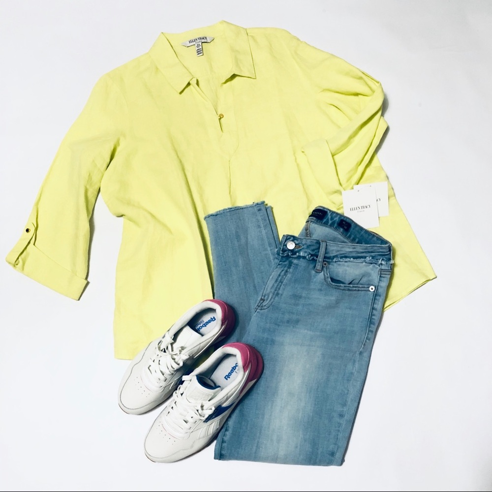 NWT - Ellen Tracy Linen Tunic in Limeade Size XL